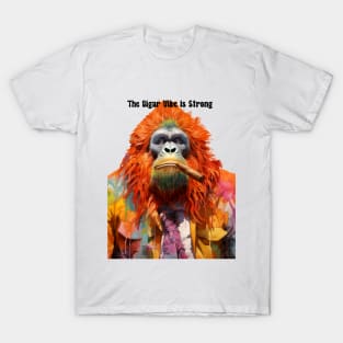 Cigar Smoking Ape: "The Cigar Vibe is Strong" on a light (Knocked Out) background T-Shirt